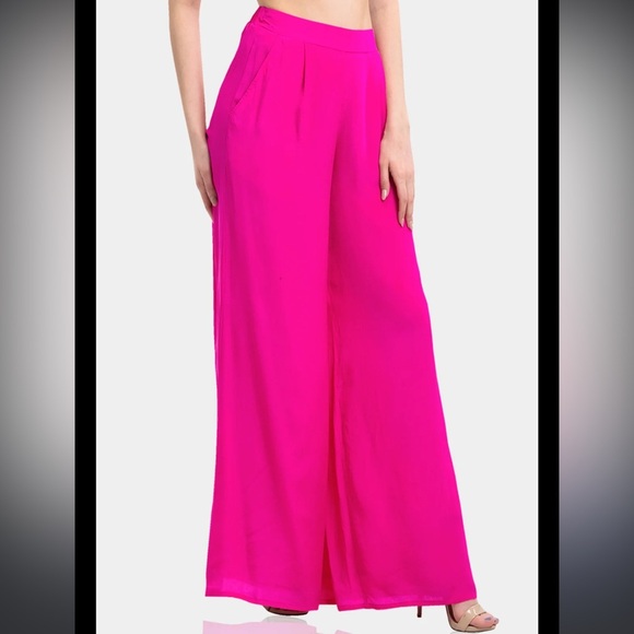 Miss Avenue Palazzo Pants Fuchsia Wide Leg Pants Hot Pink Size S - Picture 1 of 8